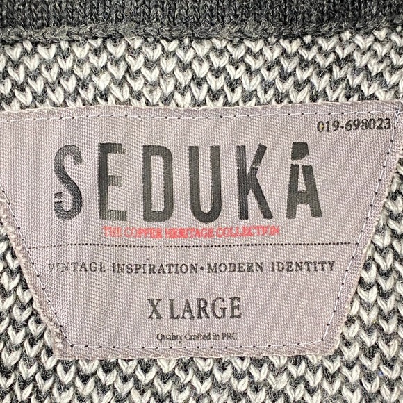 Seduka Sweater Mens XL Lambs wool Blend Shawl Collar Cardigan Elbow Patches Grey - Picture 3 of 11
